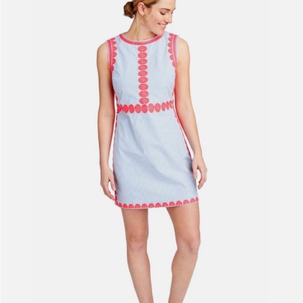 Vineyard Vines Striped Pop Embroidered Shift Dress Cornflower Stripe Sz 12 NWOT - Picture 2 of 8